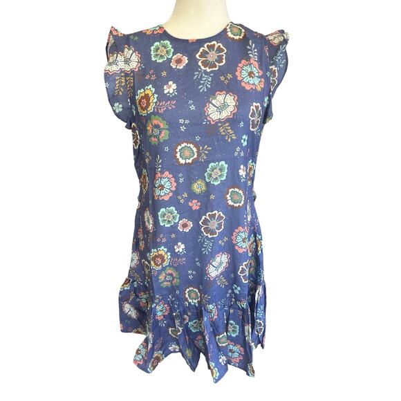 Marine Layer Laney Dress Women Small Blue Purple Marlin Hibiscus Floral Mini NWT - Picture 4 of 16